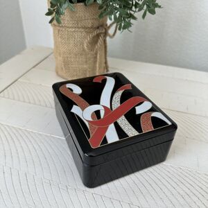 Japanese Inspired Plastic Lacquerware Style Trinket Box 5x4" Vintage black 1980s